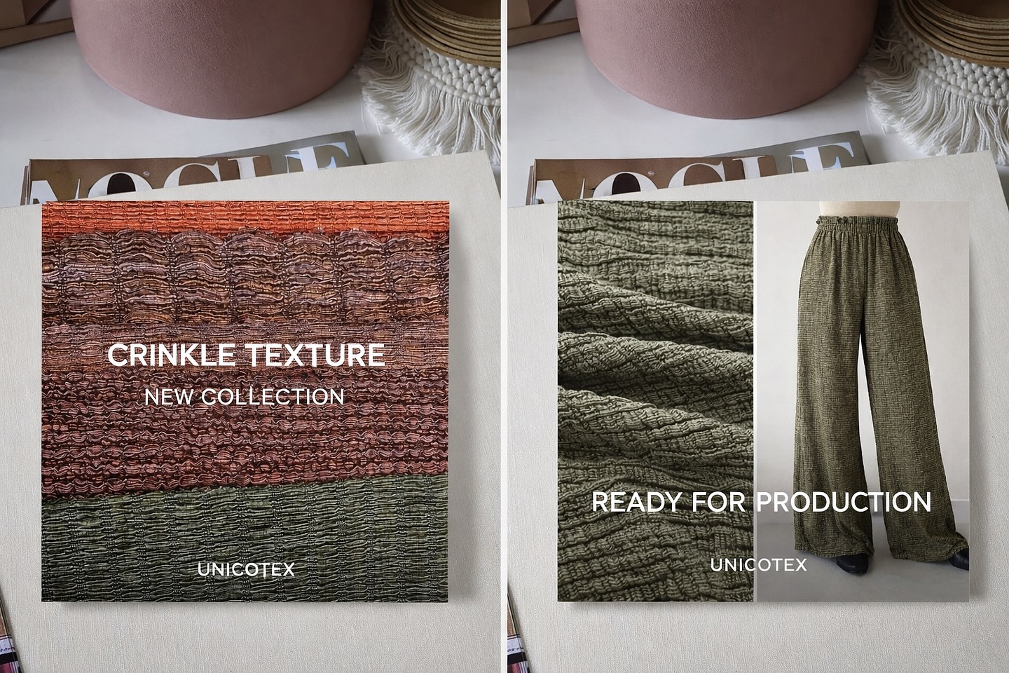 Crinkle texture Raschel knit swatches, ready for production