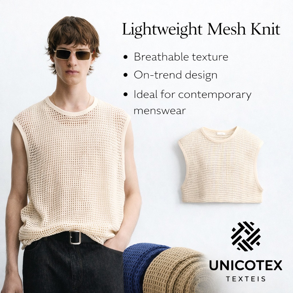 Lightweight mesh knit for contemporary menswear
